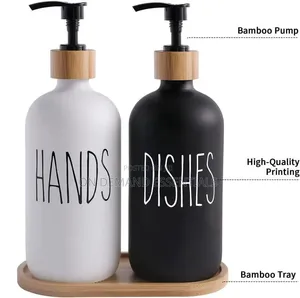 Dual Hand Wash Soap Dispenser With Bamboo Holder