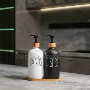 Dual Hand Wash Soap Dispenser With Bamboo Holder