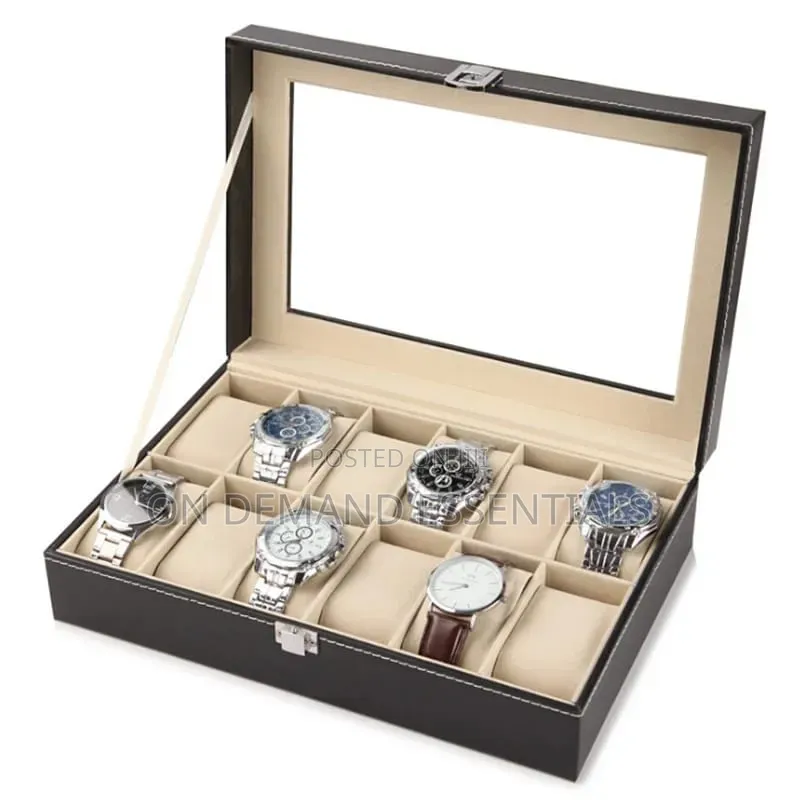 12 Slots Leather Watch Case Storage Box
