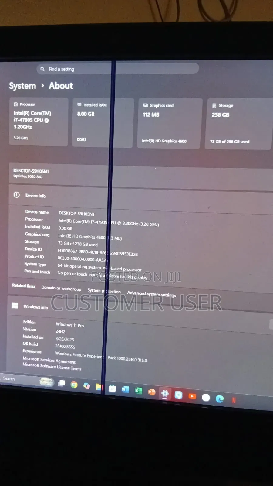 Desktop Computer Dell 8GB Intel Core i7 HDD 60GB