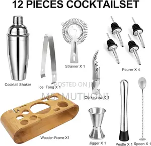 ultimate 12-Piece Cocktail Kit Complete With a Bamboo Display Stand