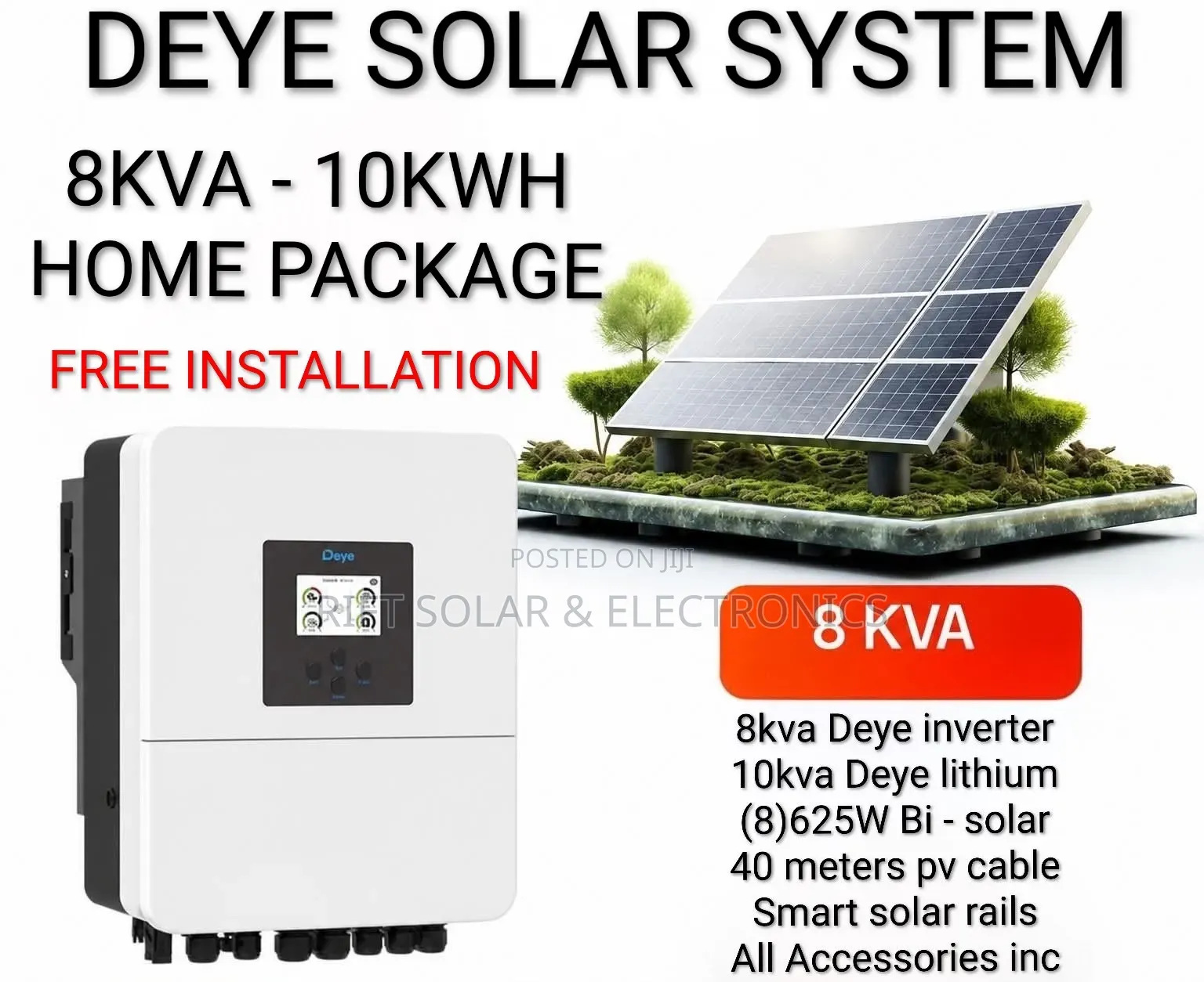 Deye 8kva - Deye 10kwh Lithium - (8)625W Solar - Free Installation