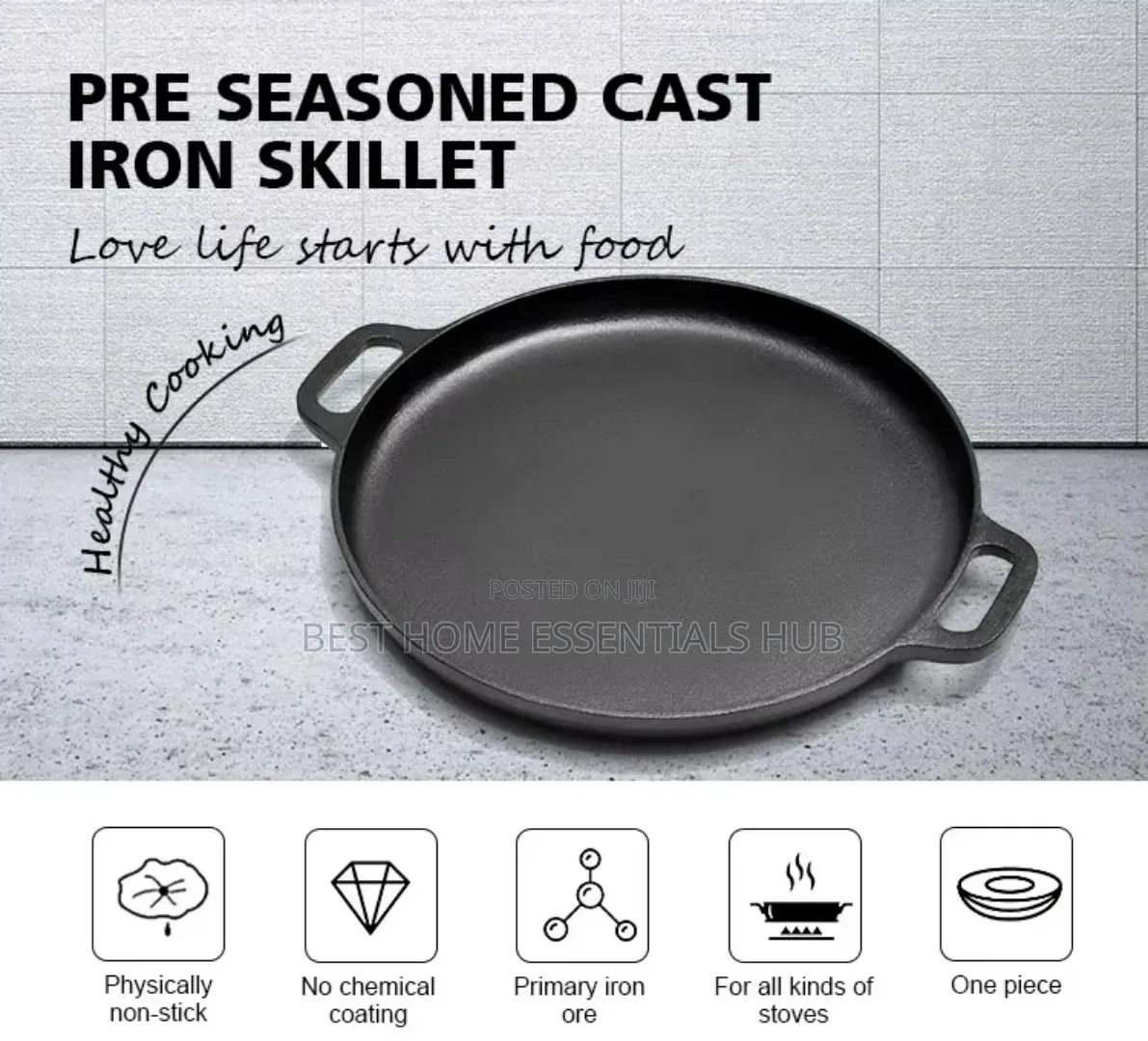 *33cm Pre-Seasoned Skillet Cast Iron/Griddle Pan