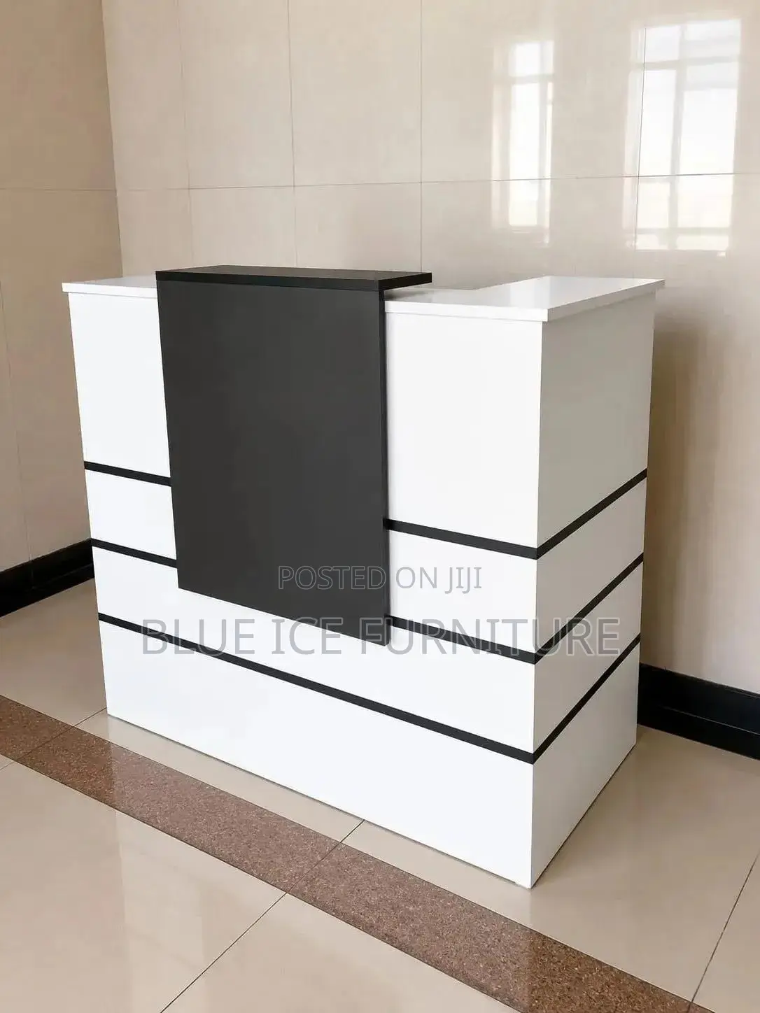 Modern Reception Desk White- Black Front Office Counter Desk