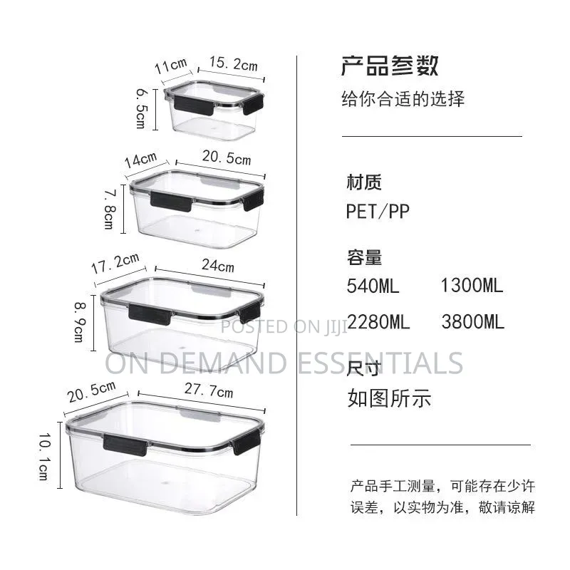 4pc Set Sealed Refrigerator Large Capacity Food Container Set