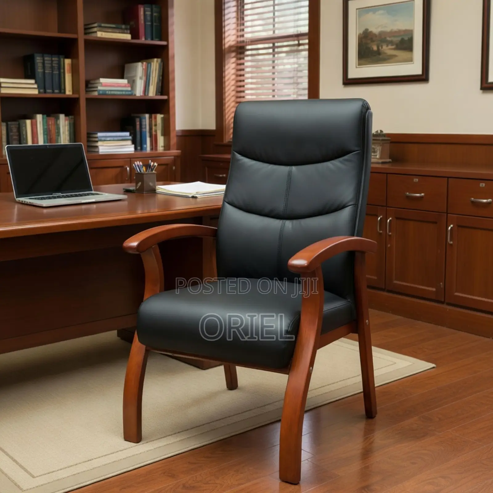 Office Chair : Wooden Arms Office Leather Chair