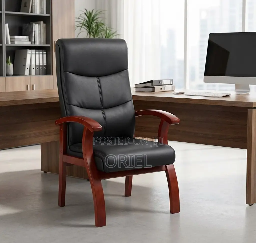 Office Chair : Wooden Arms Office Leather Chair