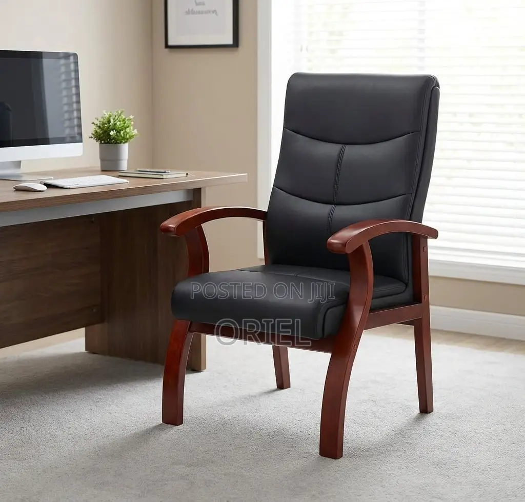 Office Chair : Wooden Arms Office Leather Chair