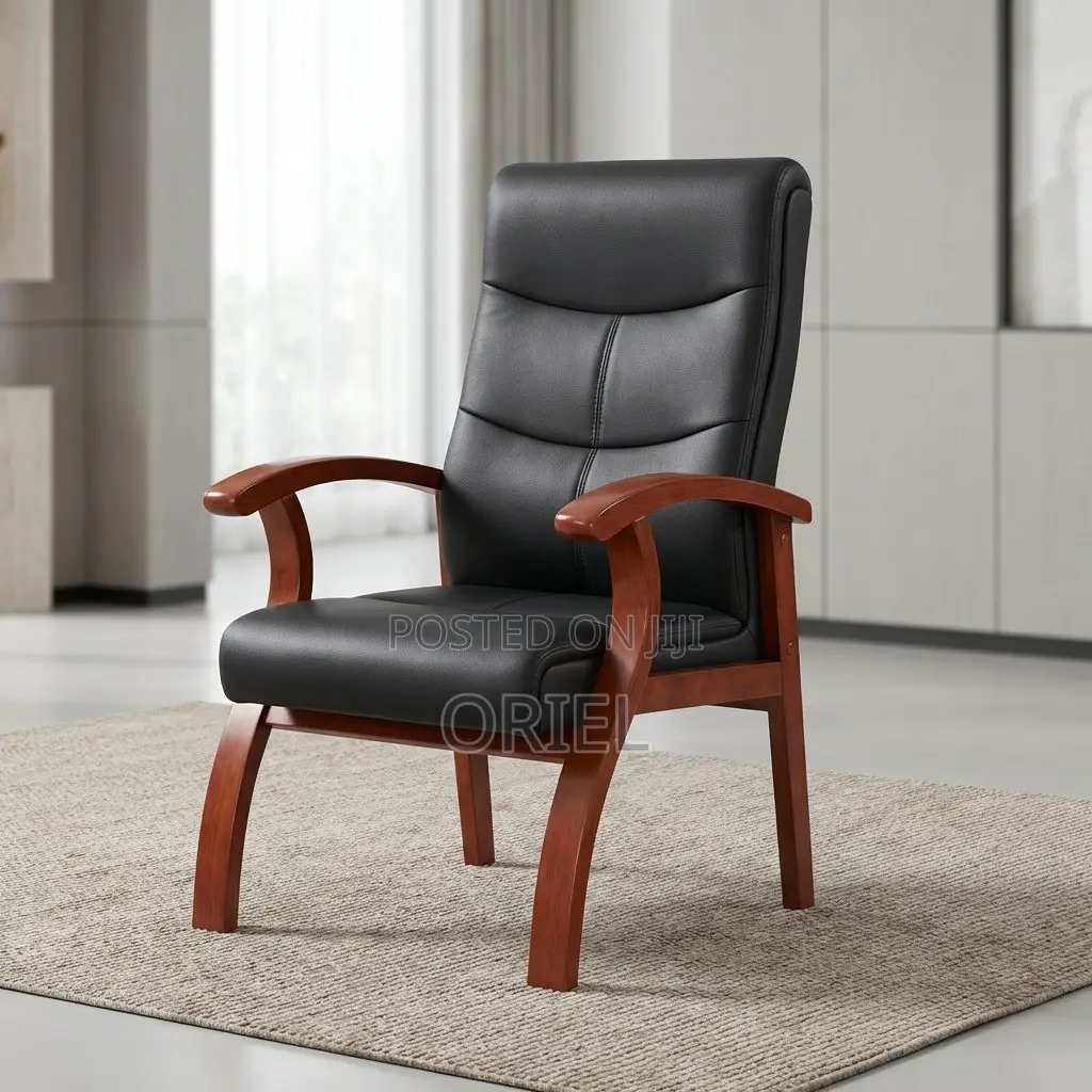Office Chair : Wooden Arms Office Leather Chair