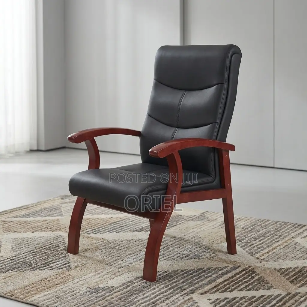 Office Chair : Wooden Arms Office Leather Chair