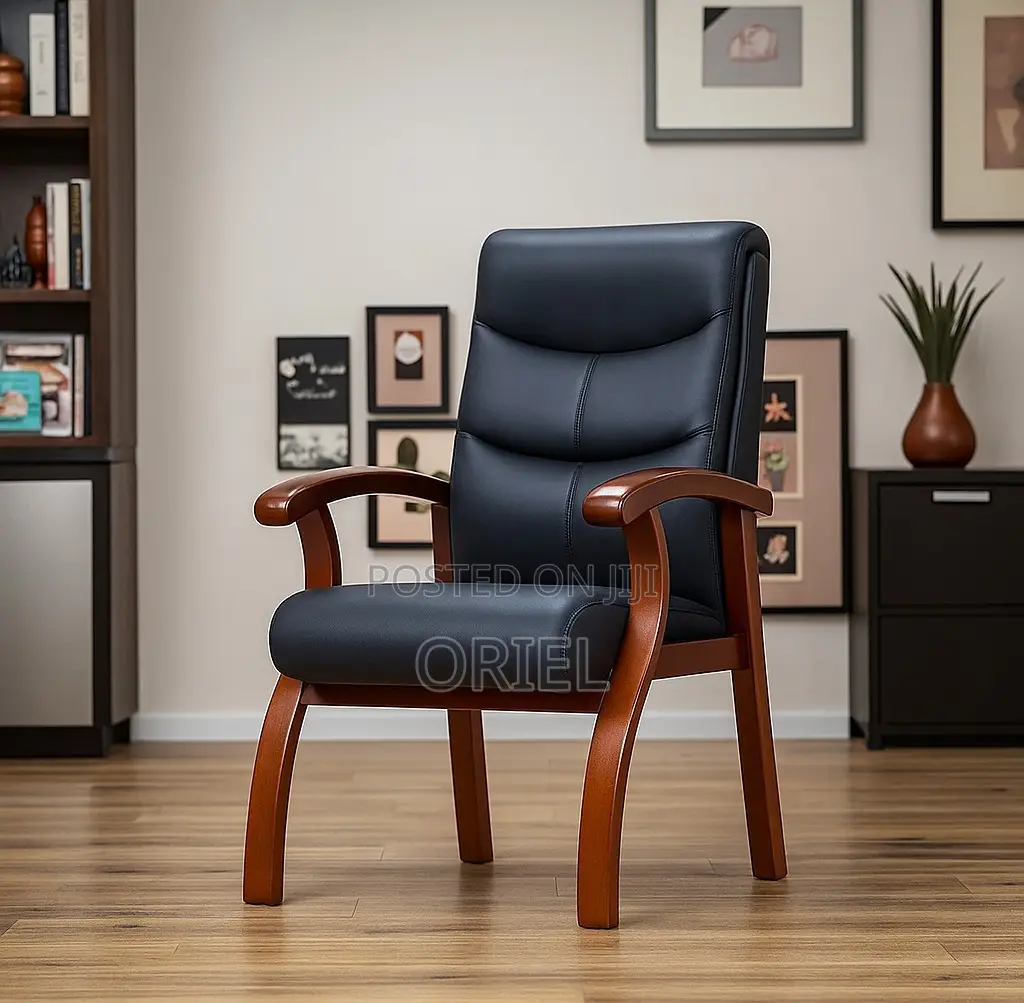 Office Chair : Wooden Arms Office Leather Chair