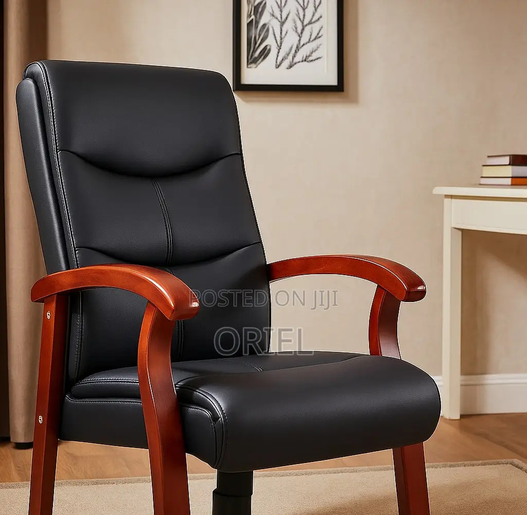 Office Chair : Wooden Arms Office Leather Chair