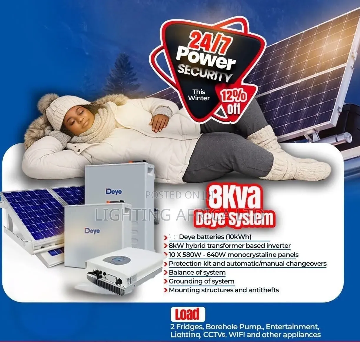 Deye 8kva Inverter -Deye 10kwh Lithium - (10)595W Solar Installation