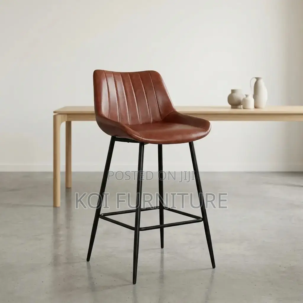 Barstool; Leather Modern Barstools With Metallic Legs