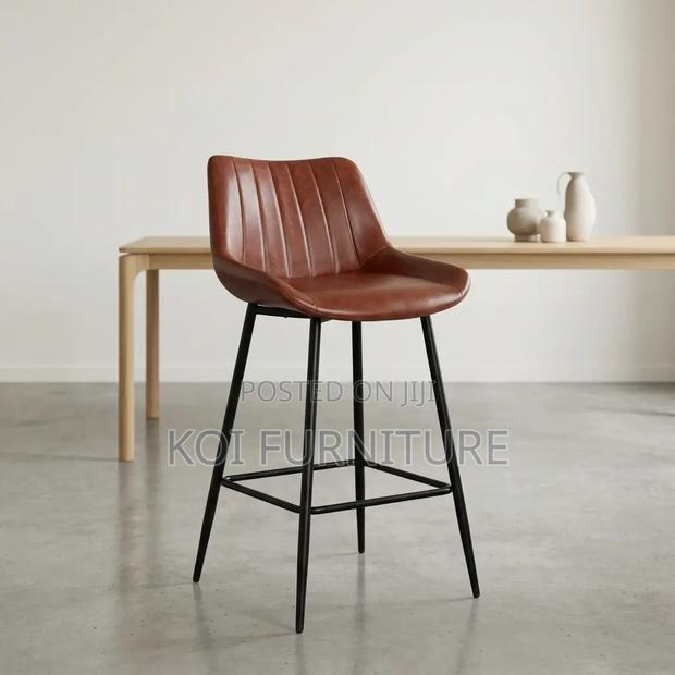 Barstool; Leather Modern Barstools With Metallic Legs