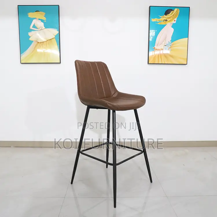 Barstool; Leather Modern Barstools With Metallic Legs