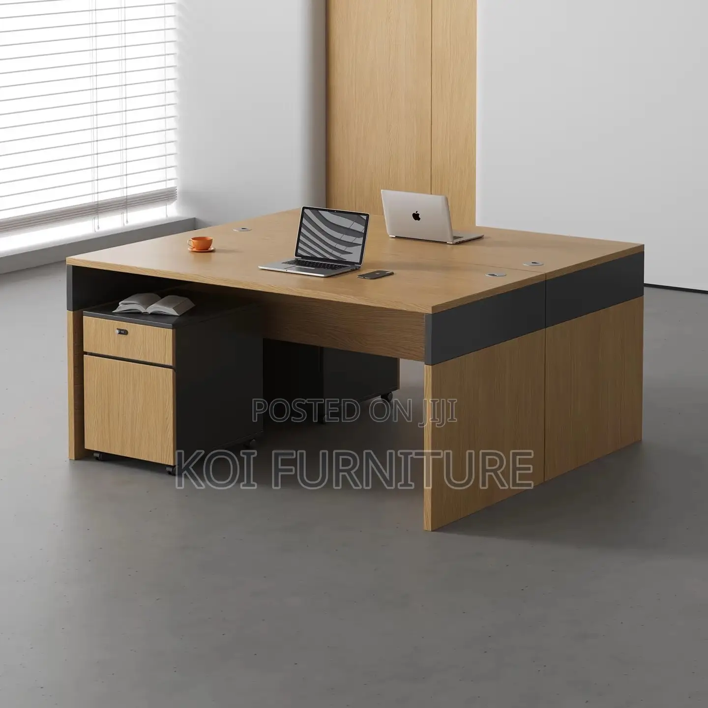 Office Workstation; Two Users Wooden Open Partioned Workstation
