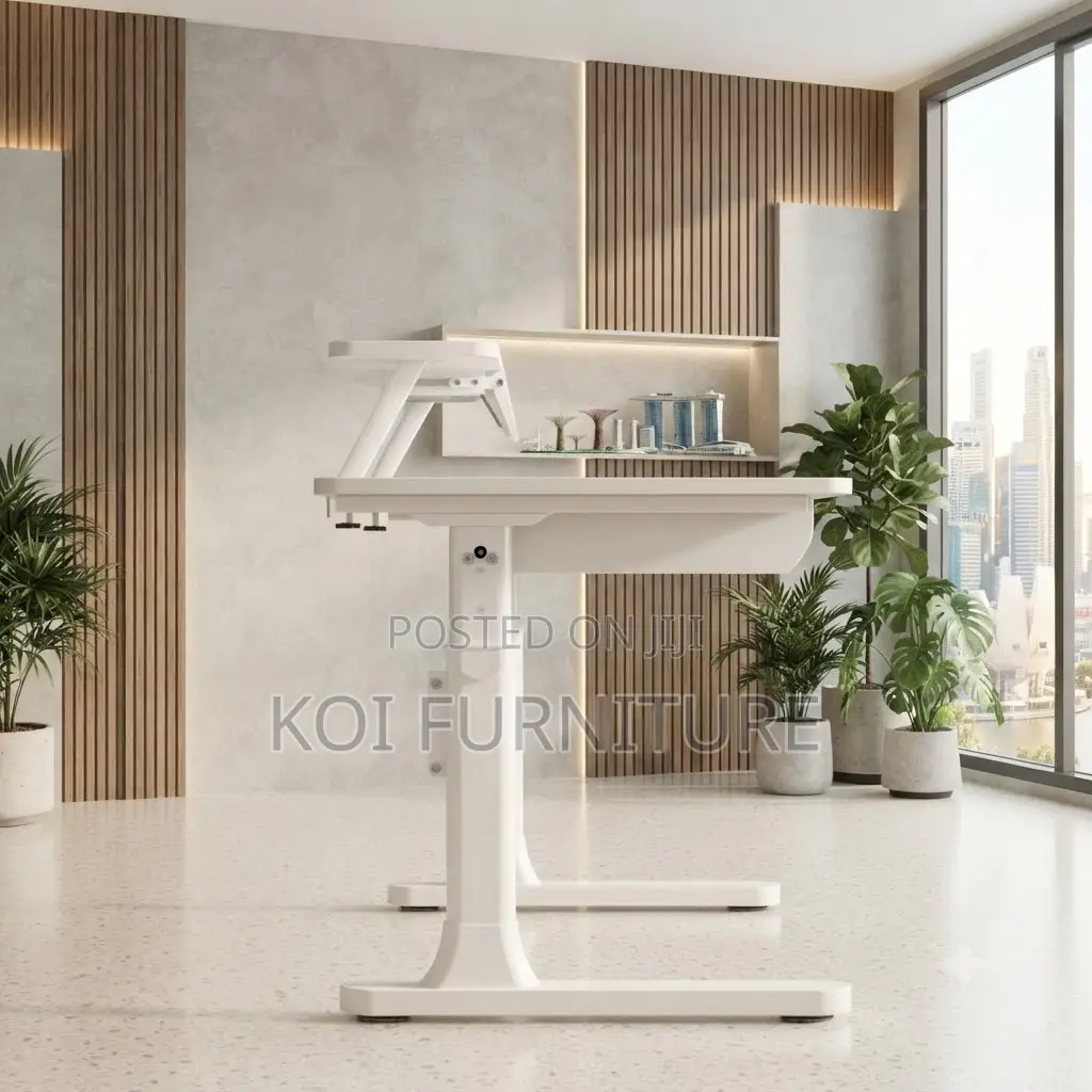 Office Desk; Long Height Manual Adjustable White Computer Desk