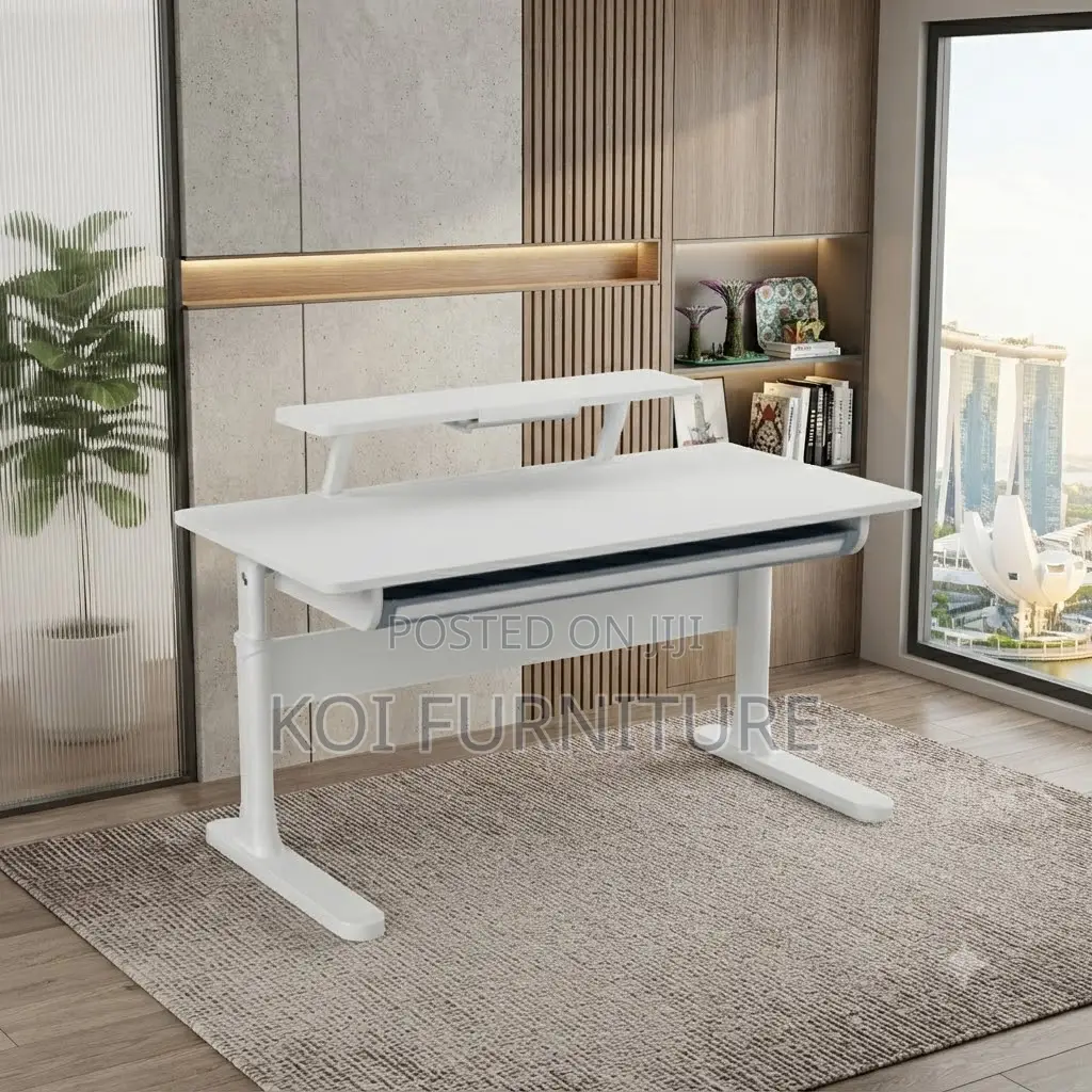 Office Desk; Long Height Manual Adjustable White Computer Desk