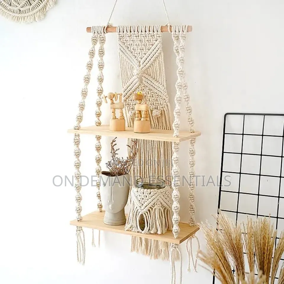 Woven Tapestry 2Tier Bohemian Wall Hanging Floating Shelves