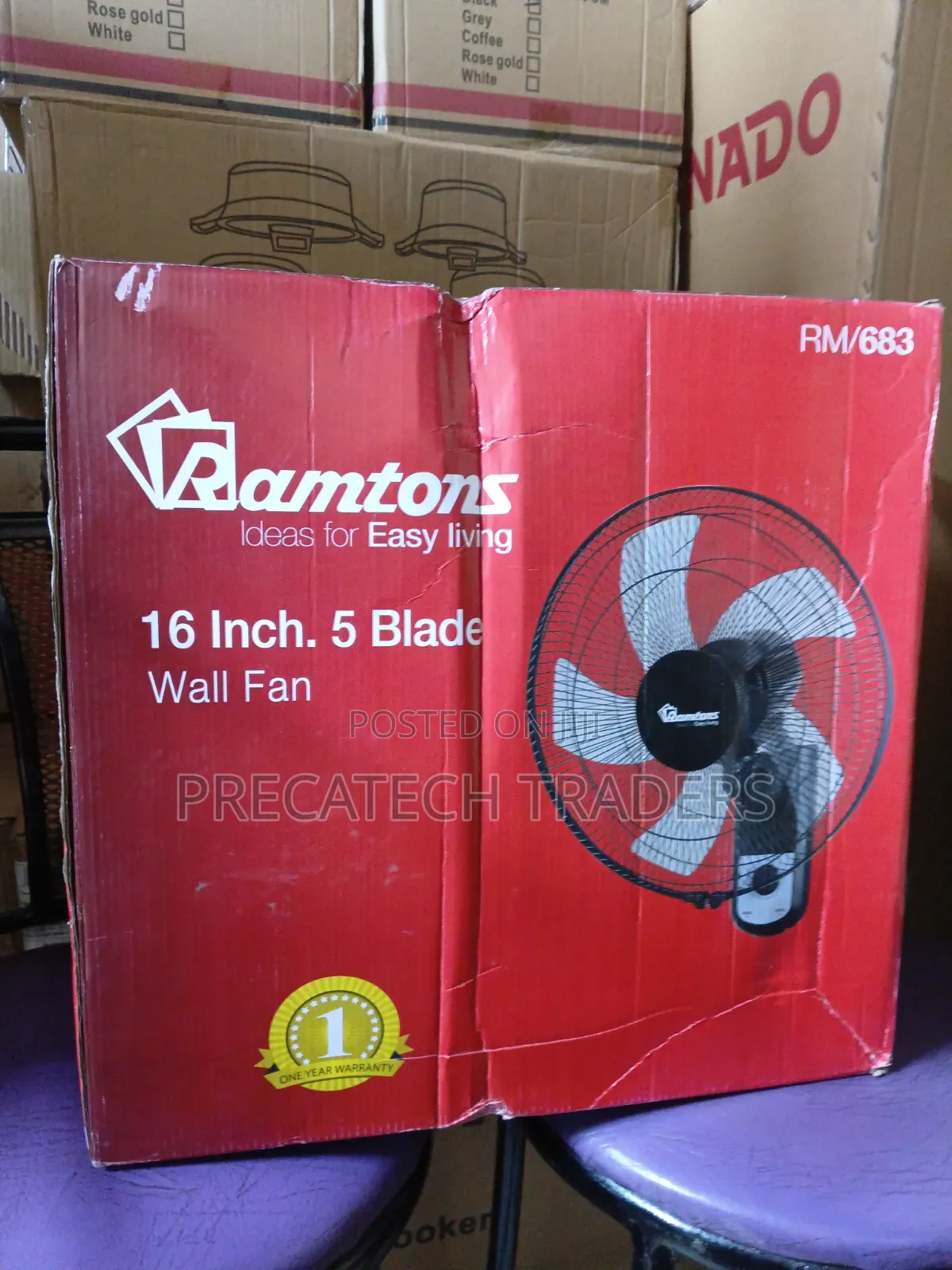Ramtons 16 Inch 5 Blade Wall Fan RM/683 – Brand New
