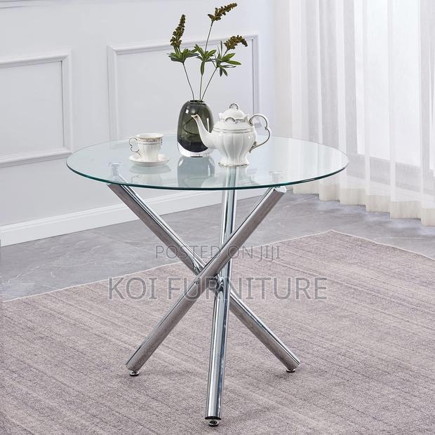 Dining Table; Round Glass Top Living Room Table With Metallic Legs