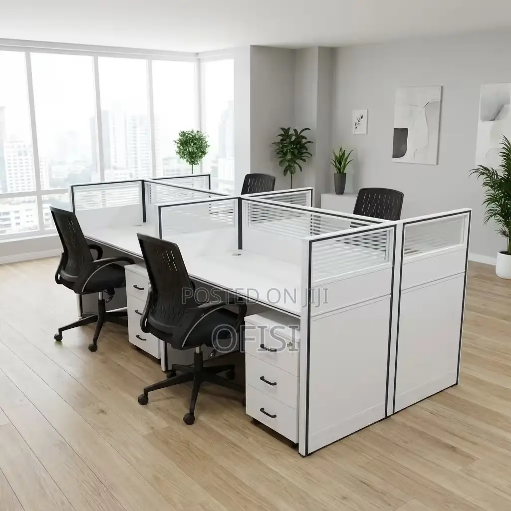 Office Workstation; 4 Way Workstation 2.4m X 1.2m in Grey