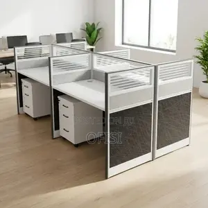Office Workstation; 4 Way Workstation 2.4m X 1.2m in Grey