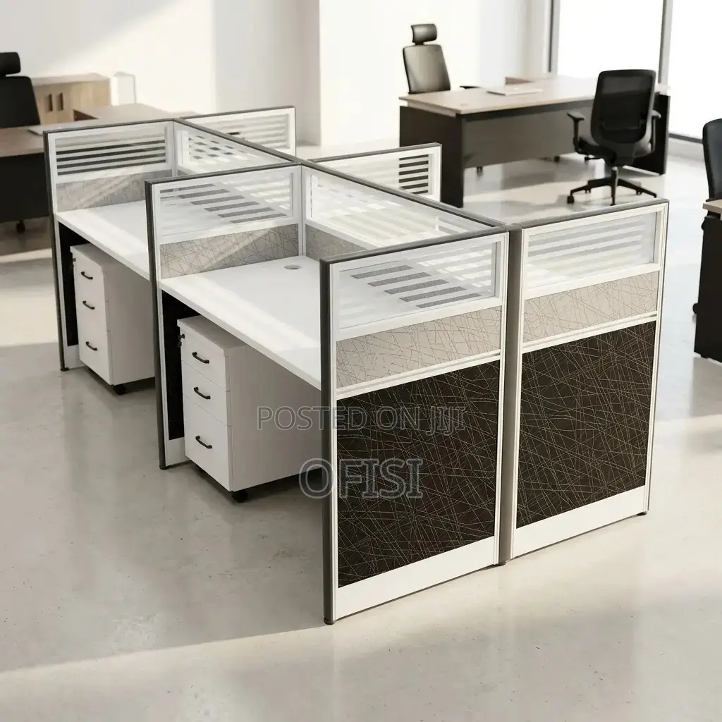 Office Workstation; 4 Way Workstation 2.4m X 1.2m in Grey