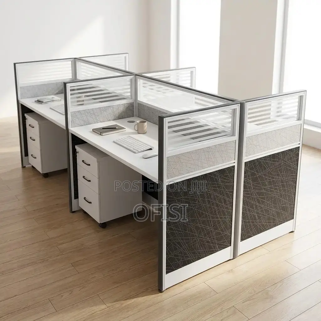 Office Workstation; 4 Way Workstation 2.4m X 1.2m in Grey
