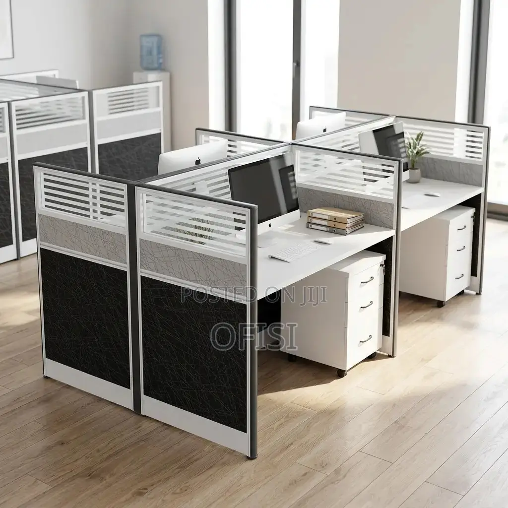 Office Workstation; 4 Way Workstation 2.4m X 1.2m in Grey