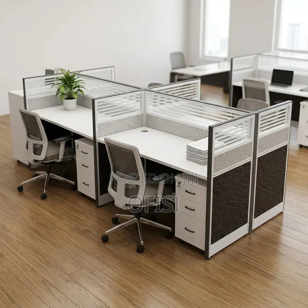 Office Workstation; 4 Way Workstation 2.4m X 1.2m in Grey