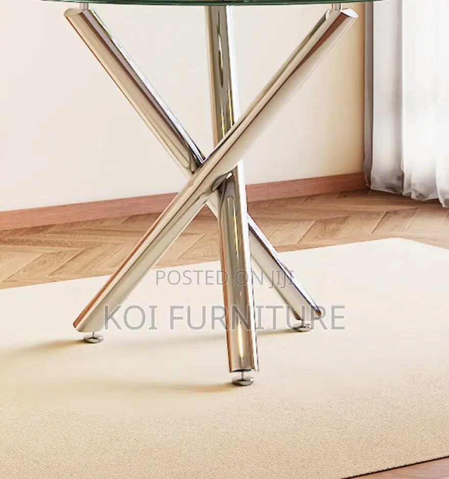 Dining Table; Round Glass Top Living Room Table With Metallic Legs