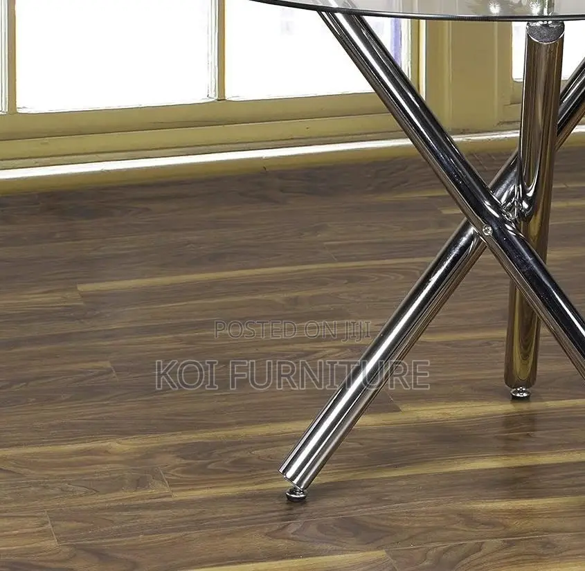 Dining Table; Round Glass Top Living Room Table With Metallic Legs