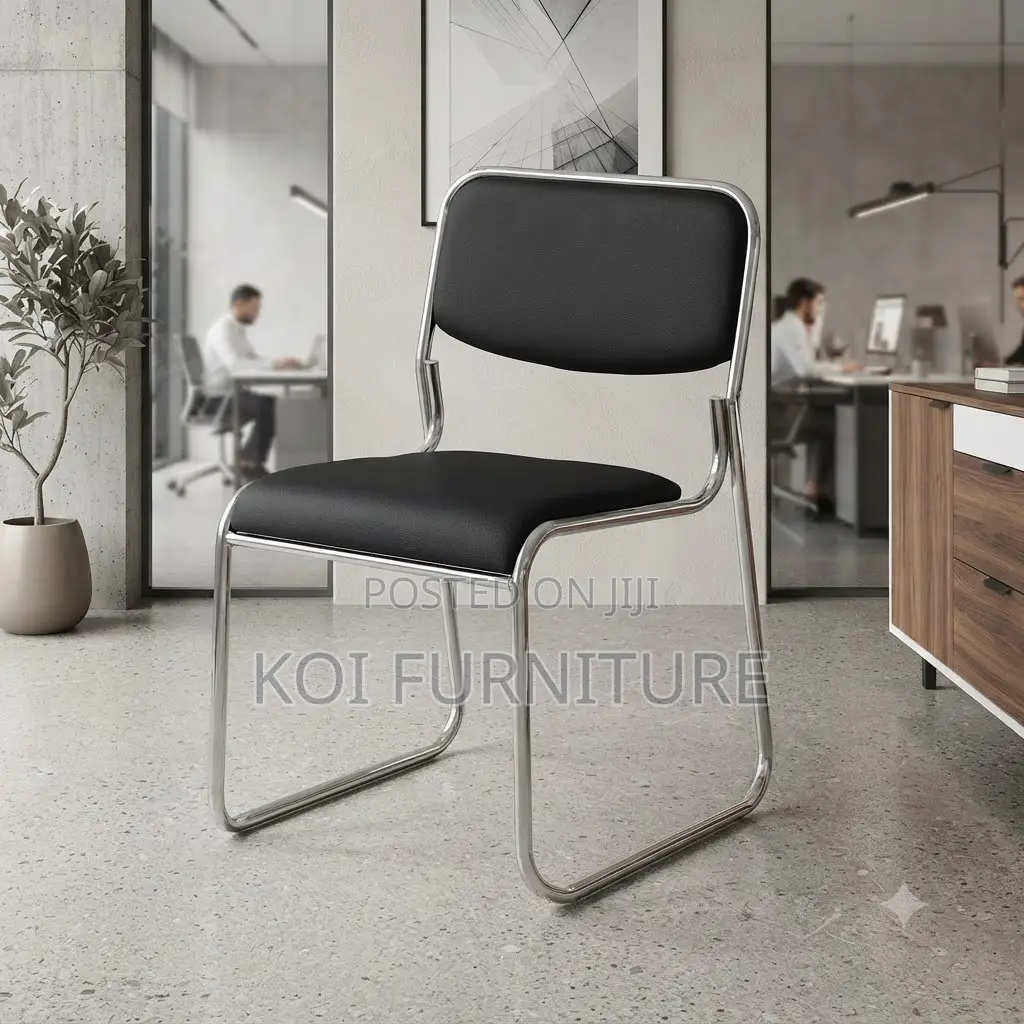 Office Chairs; Modern Leather Sled Based Chrome Chairs