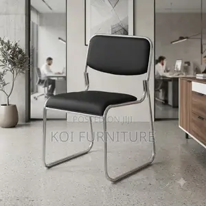Office Chairs; Modern Leather Sled Based Chrome Chairs