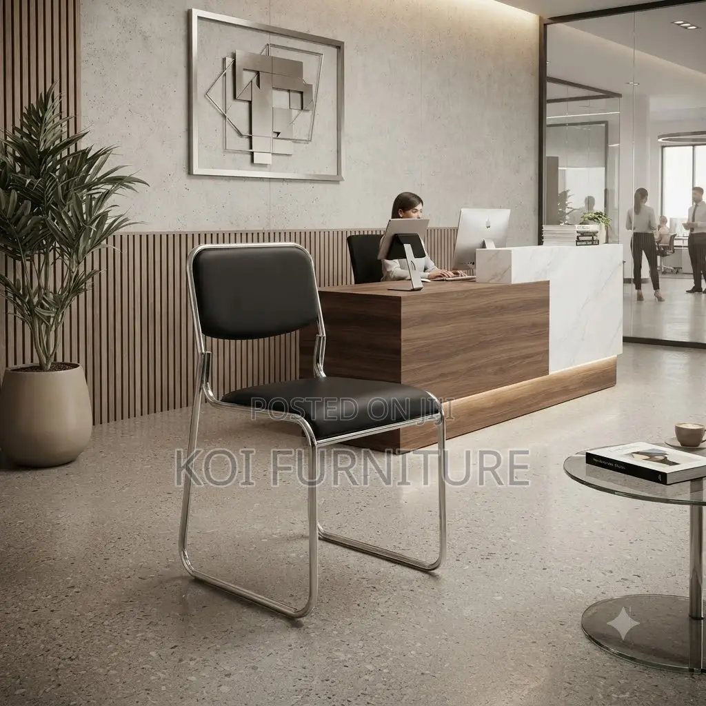 Office Chairs; Modern Leather Sled Based Chrome Chairs