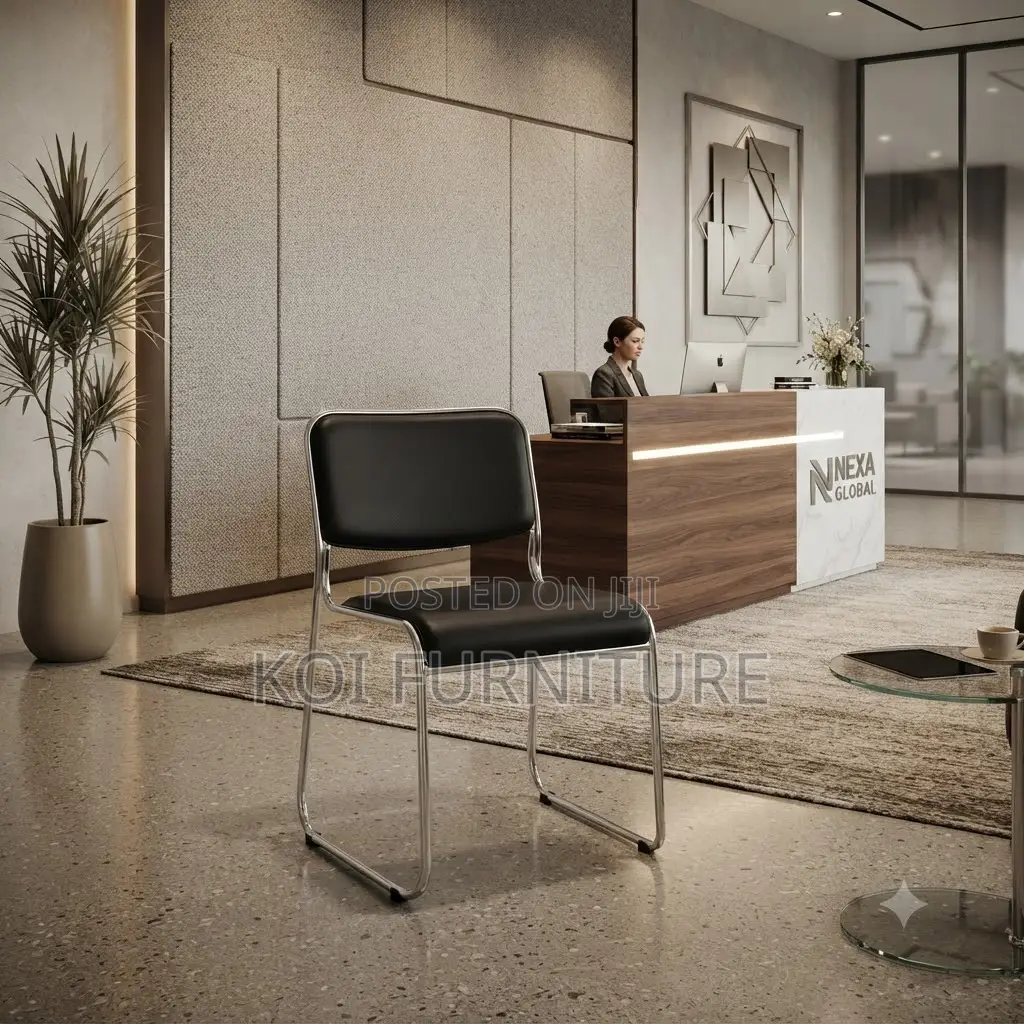 Office Chairs; Modern Leather Sled Based Chrome Chairs
