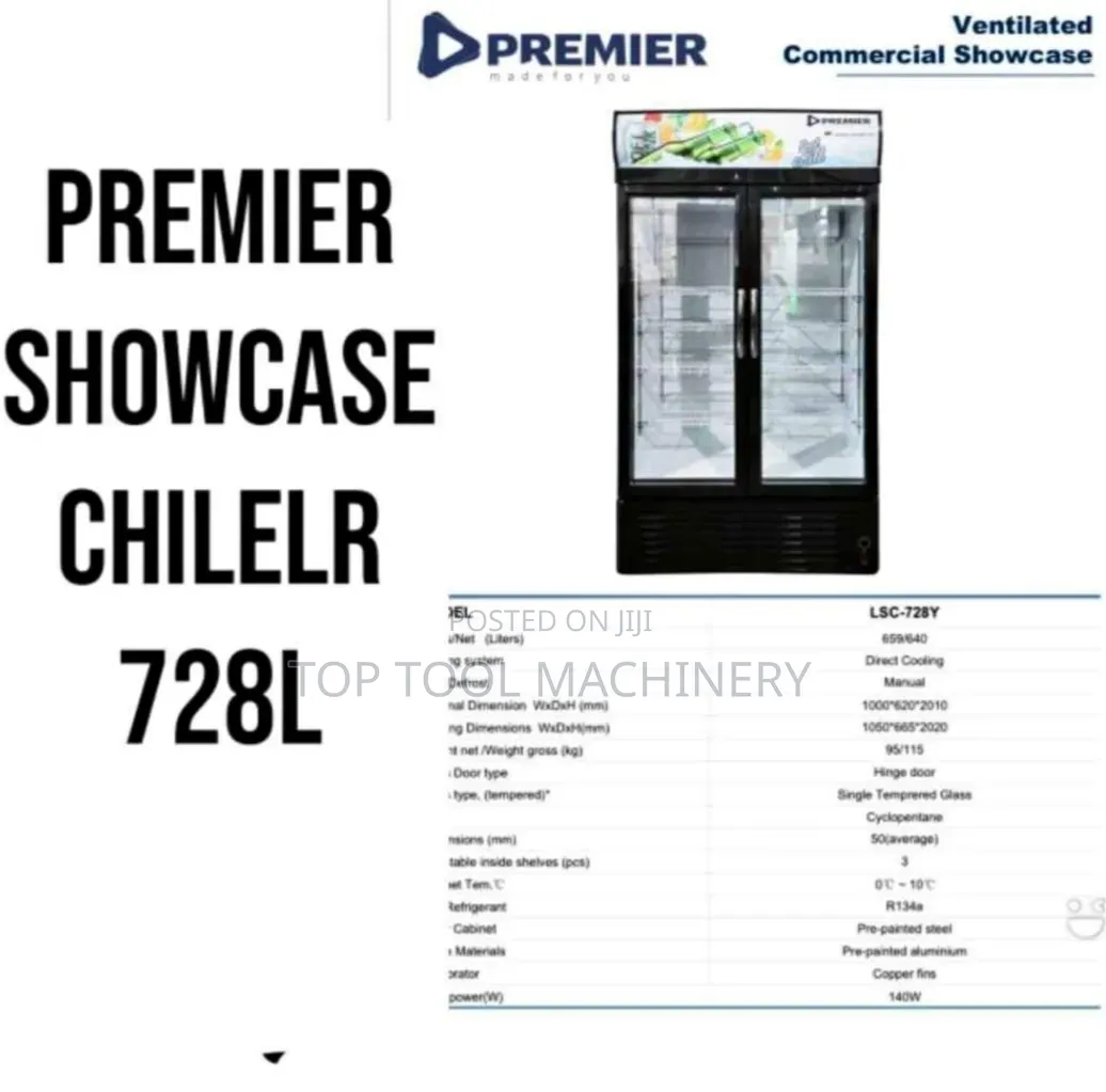 Large Premier 728L Commercial Double Door Display Chiller