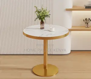 Round Table: White Marble Gold Rimmed Complimentary Table