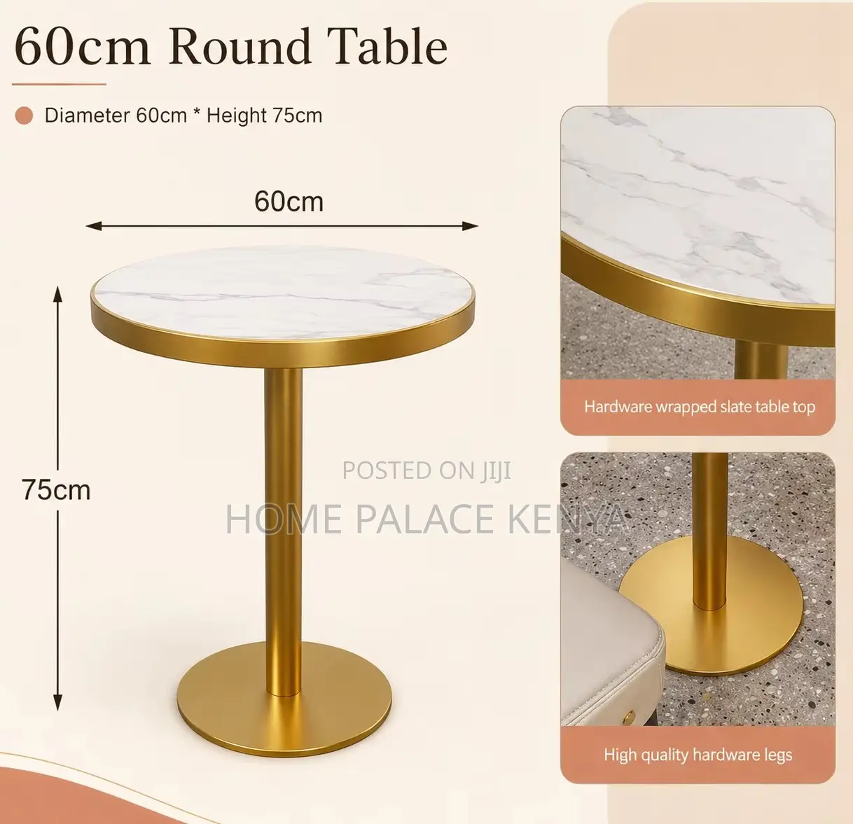 Round Table: White Marble Gold Rimmed Complimentary Table