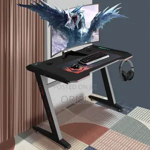 Office Desk : LED 140cm Modern Black Gaming Desk