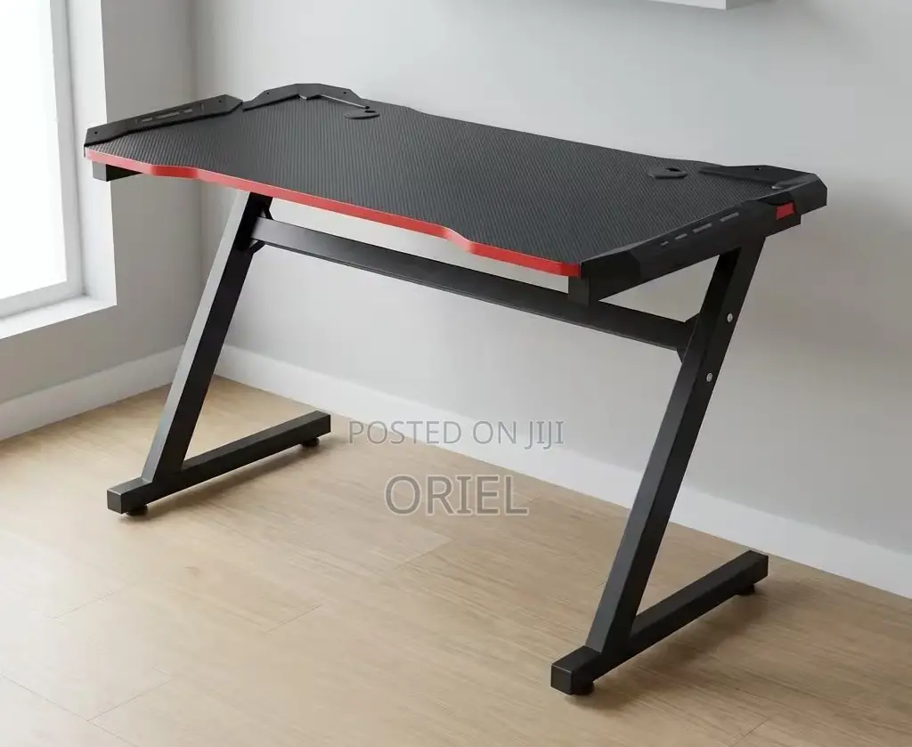 Office Desk : LED 140cm Modern Black Gaming Desk