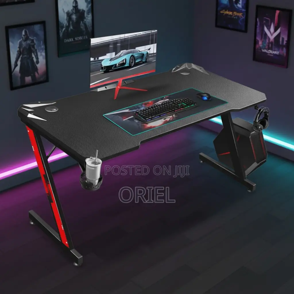Office Desk : LED 140cm Modern Black Gaming Desk