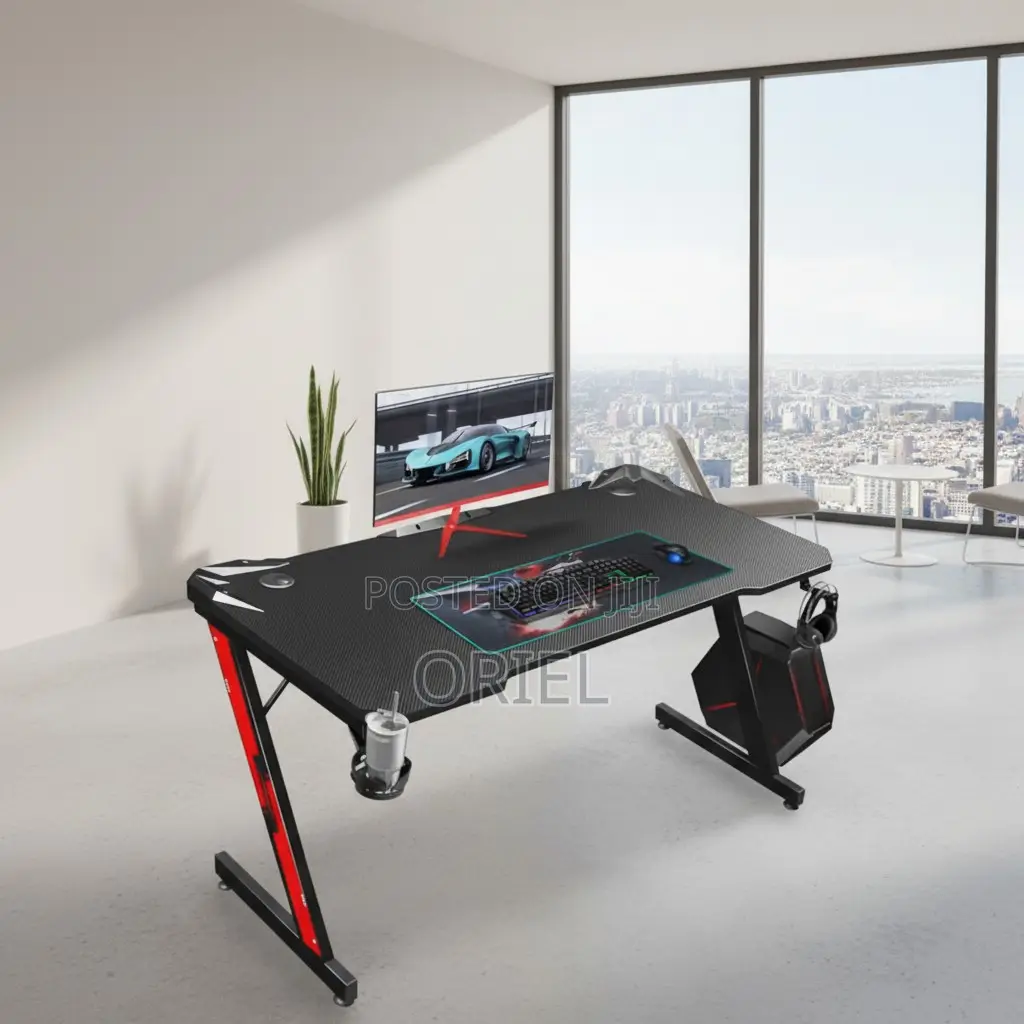 Office Desk : LED 140cm Modern Black Gaming Desk