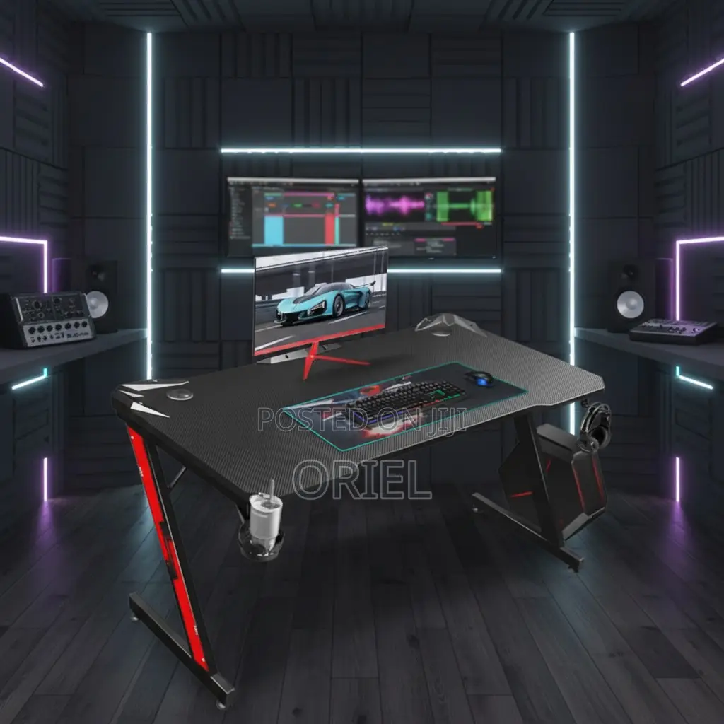 Office Desk : LED 140cm Modern Black Gaming Desk