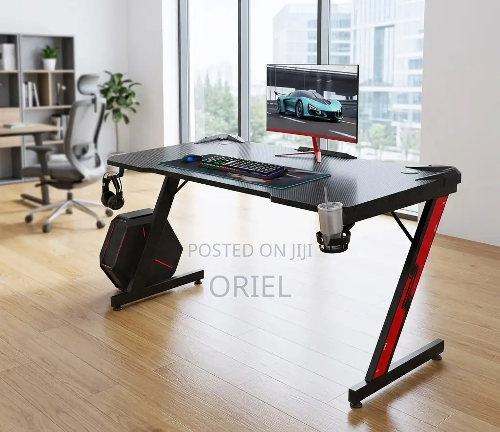Office Desk : LED 140cm Modern Black Gaming Desk