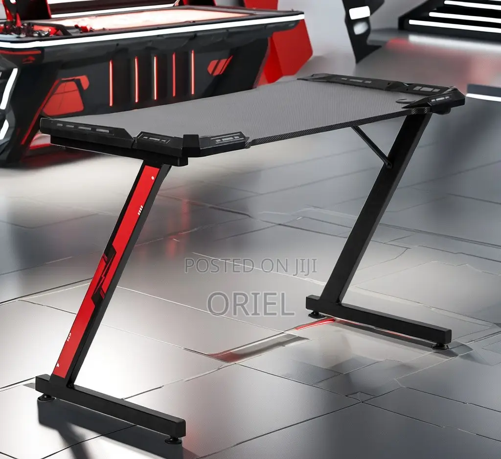 Office Desk : LED 140cm Modern Black Gaming Desk