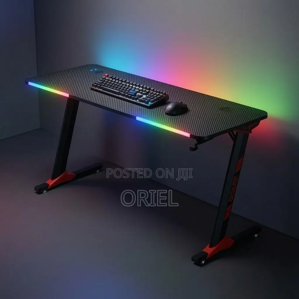 Office Desk : LED 140cm Modern Black Gaming Desk