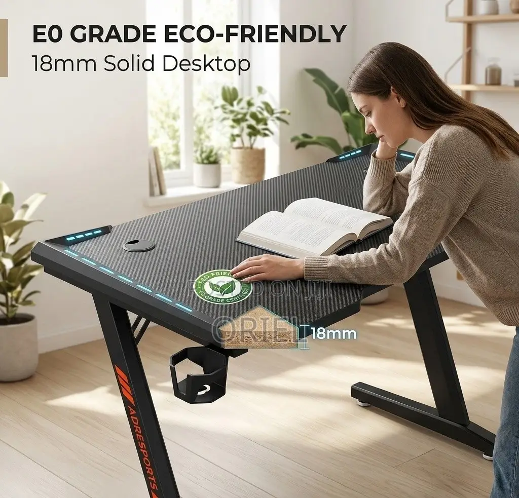 Office Desk : LED 140cm Modern Black Gaming Desk